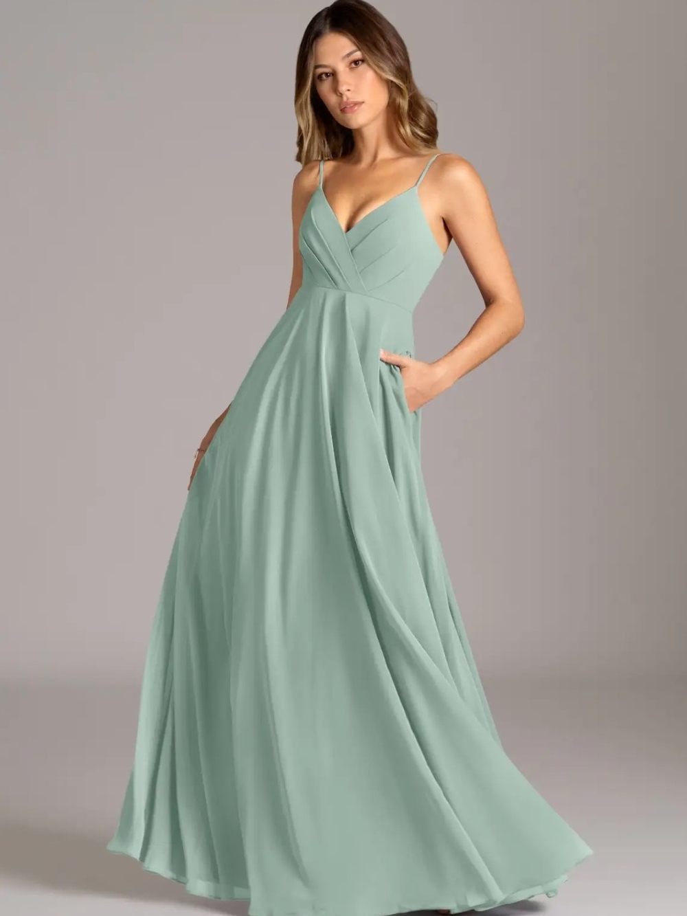 Mint Green Spaghetti Strap Maxi Dress with Side Pockets